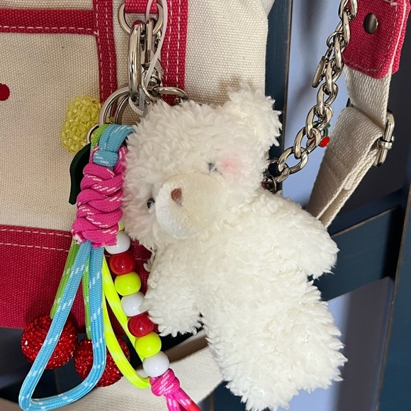 NWT Madden Girl Cherry Canvas Mini Tote Crossbody Bag Charms and Keychain - Picture 4 of 13